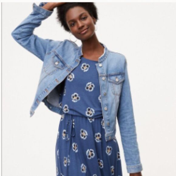 LOFT Frayed Collar Denim Jacket Light Blue S - Picture 1 of 3